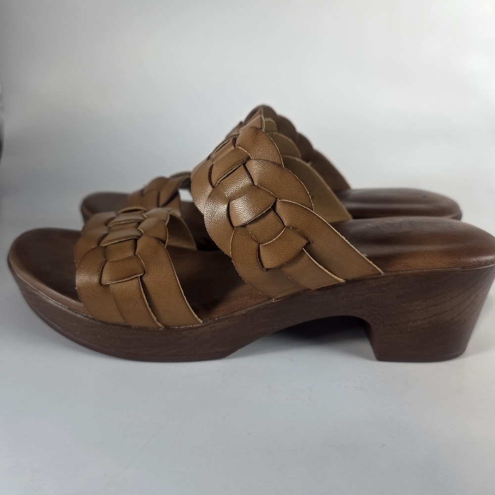 BØC Born Concept Women’s 9 Brown Leather Braided Slide Sandals Comfort Platform - Picture 2 of 8